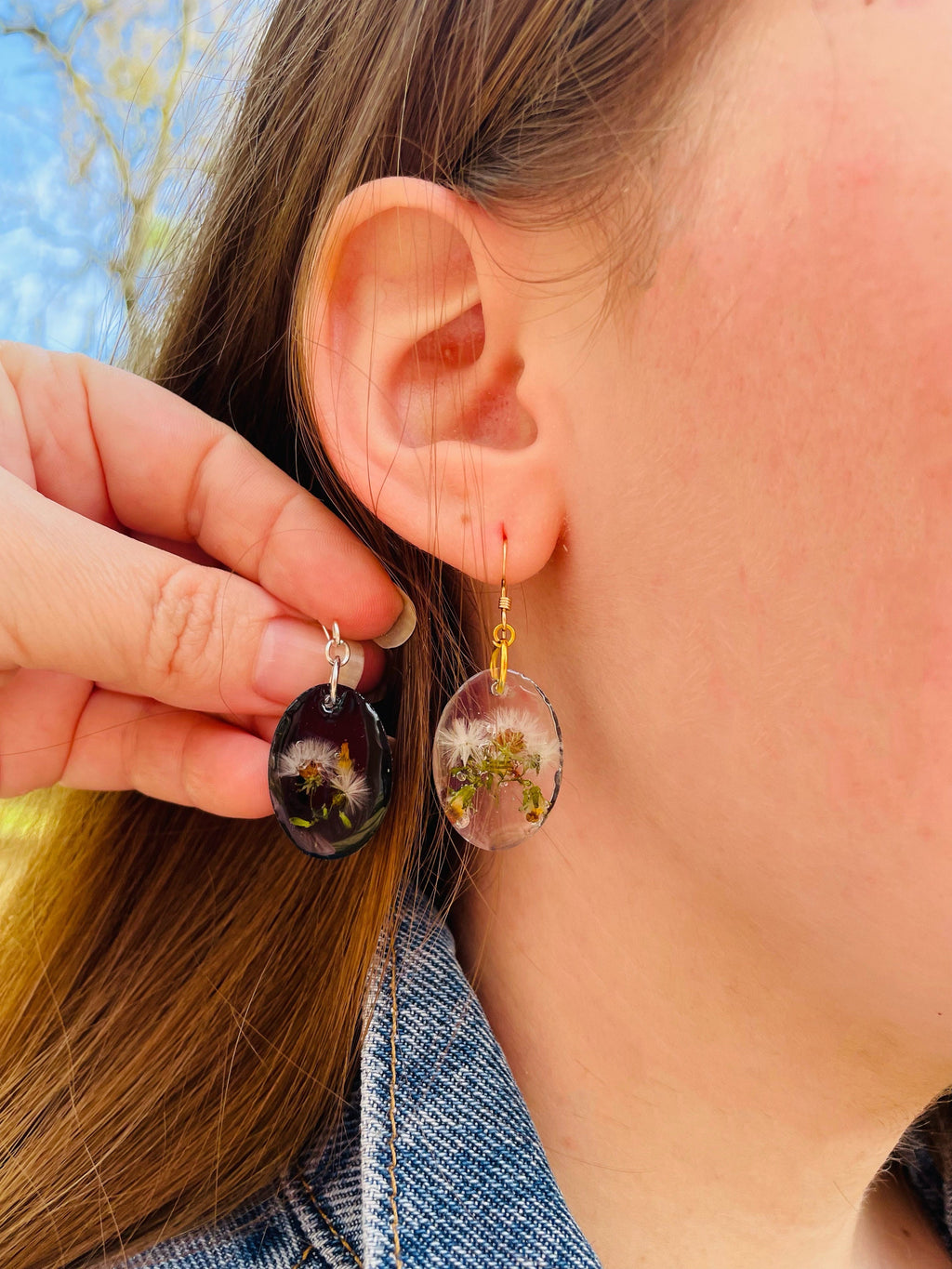 Birth month flower necklace earrings unique gift for her Birthday, Family Birth month personalized pressed sunflower necklace resin jewelry