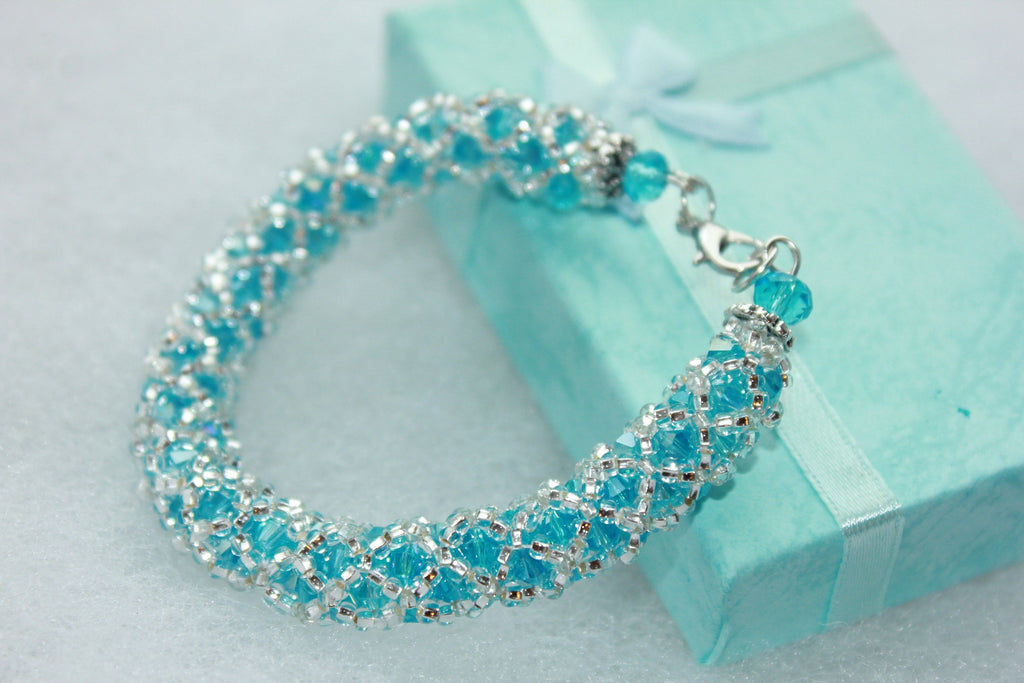 Sky blue Swarovski crystal bracelet birthday gift Christmas holiday gift for wife Girlfriend handmade beaded bangle for bride bridesmaids