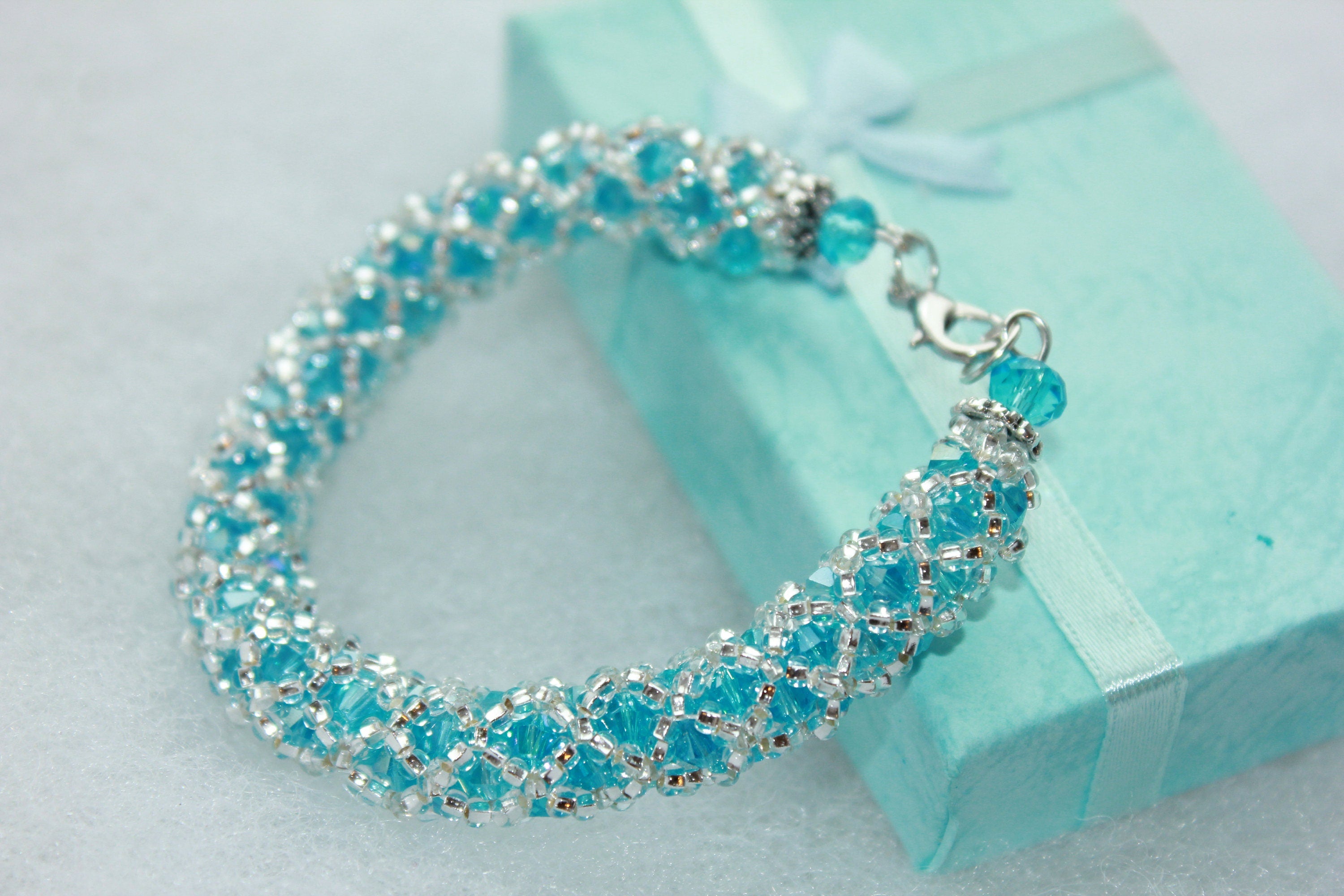 Sky blue Swarovski crystal bracelet birthday gift Christmas holiday gift for wife Girlfriend handmade beaded bangle for bride bridesmaids