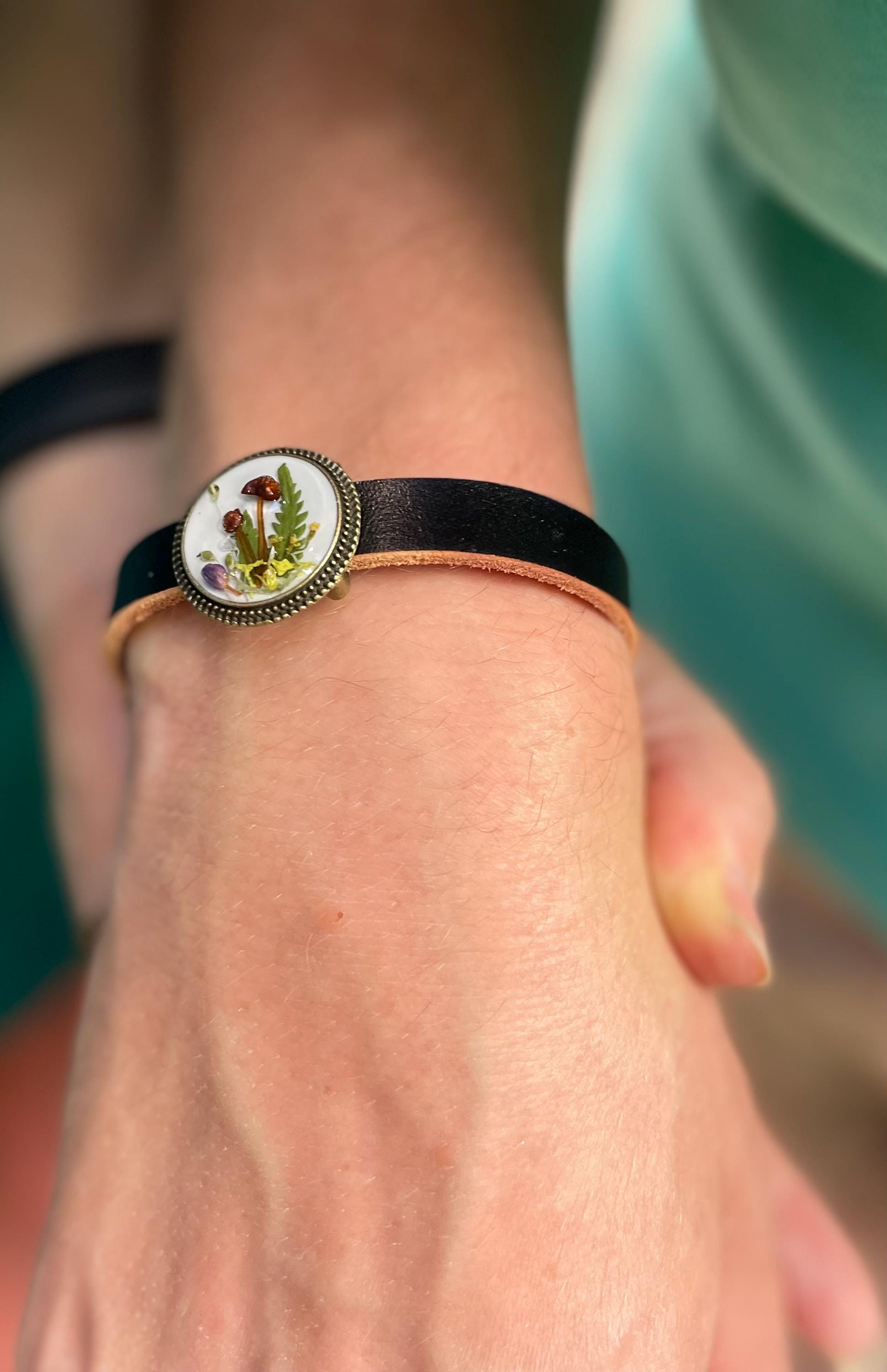 Personalized Birthstone Real Mushroom Fern Bracelets For Him and Her Matching Set Anniversary Bracelet  Couples Gifts leather accessory gift