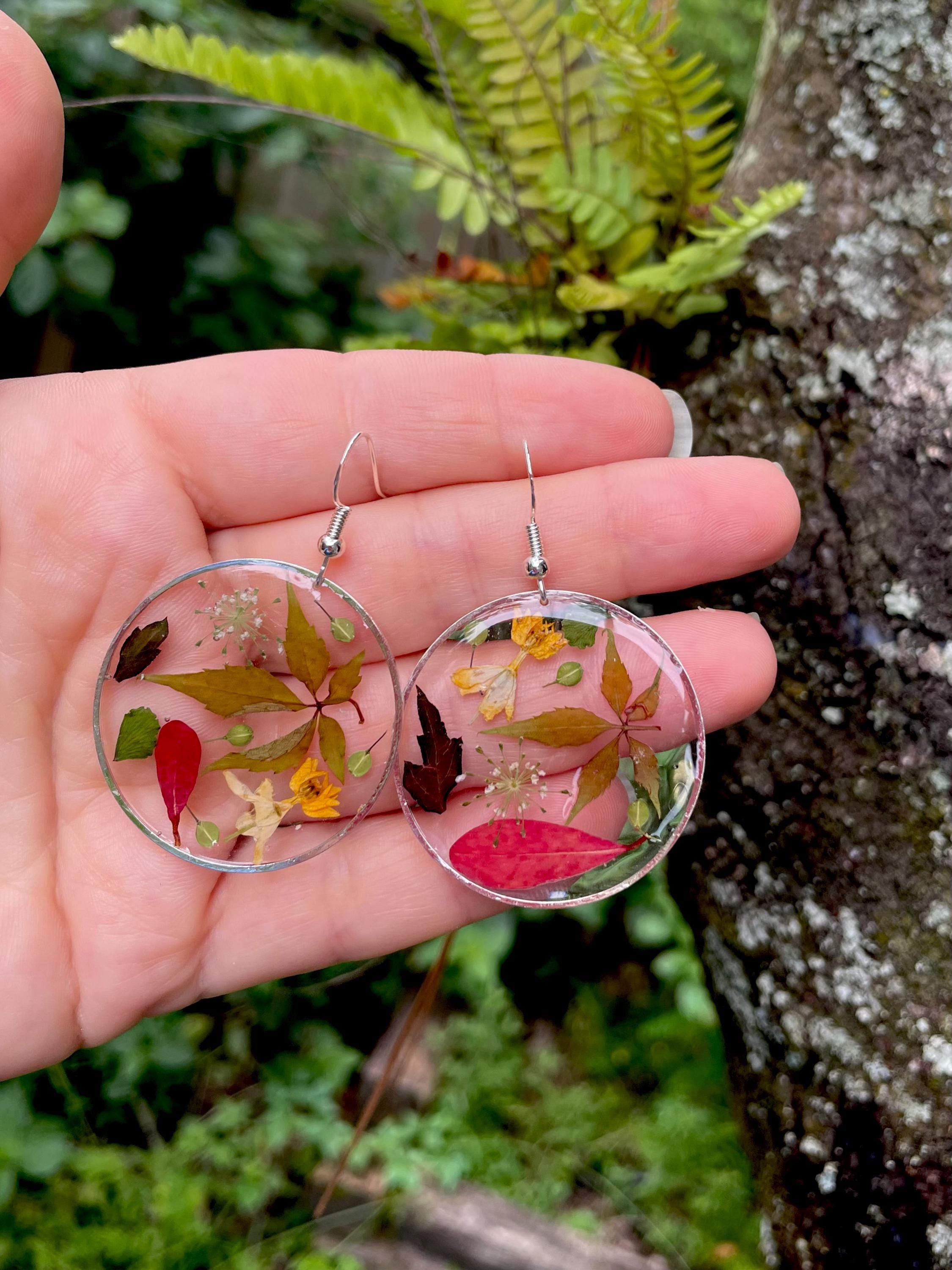 Fall Resin Earrings: Real Autumn Leaves, 14K Gold or Sterling Silver
