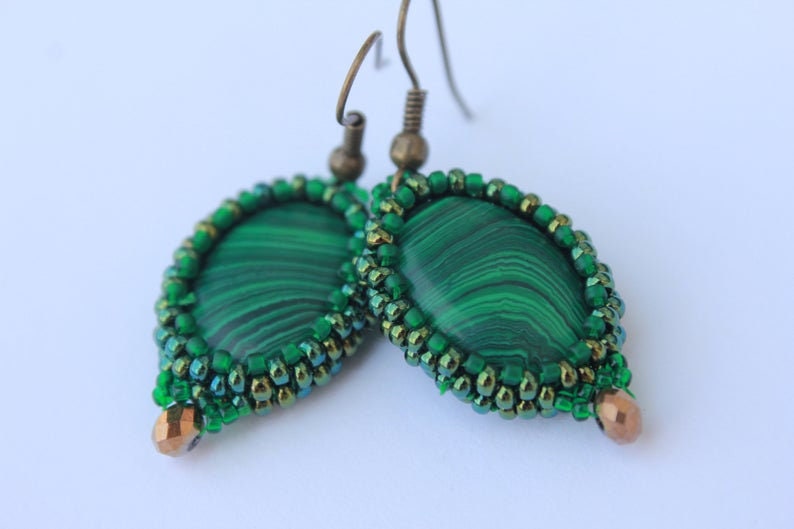 Malachite earrings, crystal earrings, gemstone green stone earrings, simple earrings, dangle square earrings, Mothers Day gift for her mom
