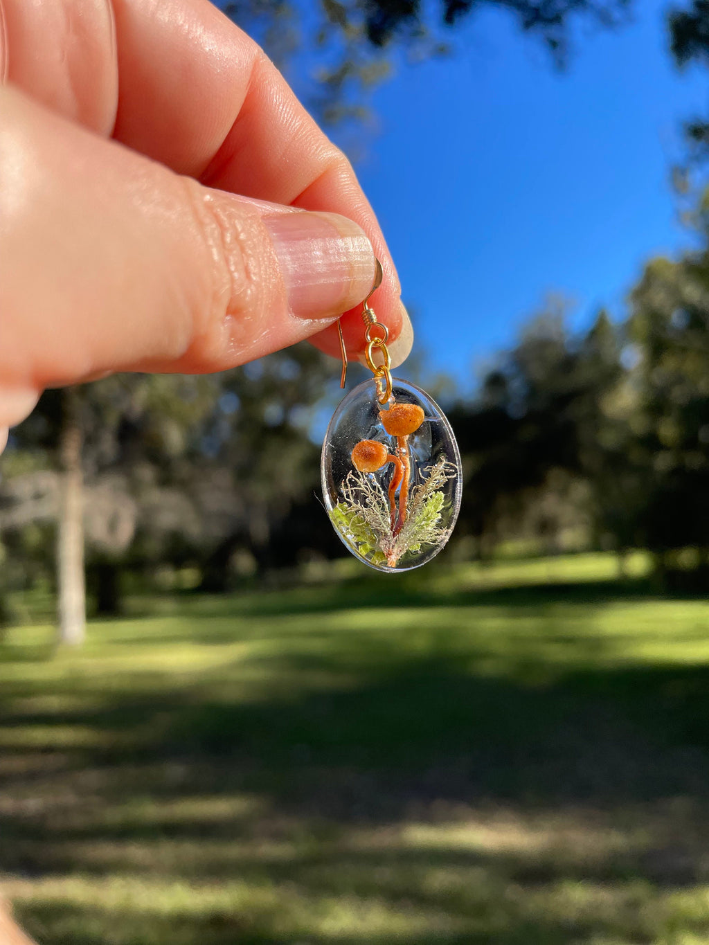 Mushroom Terrarium Necklace: Real Moss & Fern, Sterling Silver