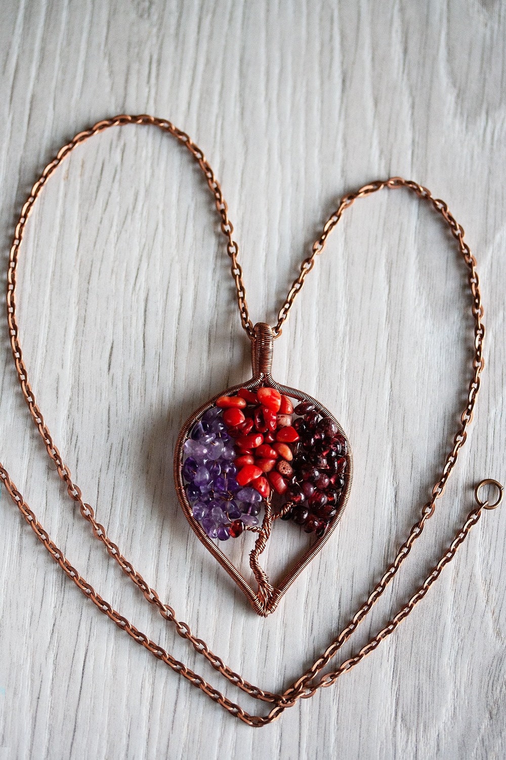 Mothers day family tree necklace, Coral tree of life necklace, Personalized Initial necklace, Copper Wire wrapped jewelry personalized gifts