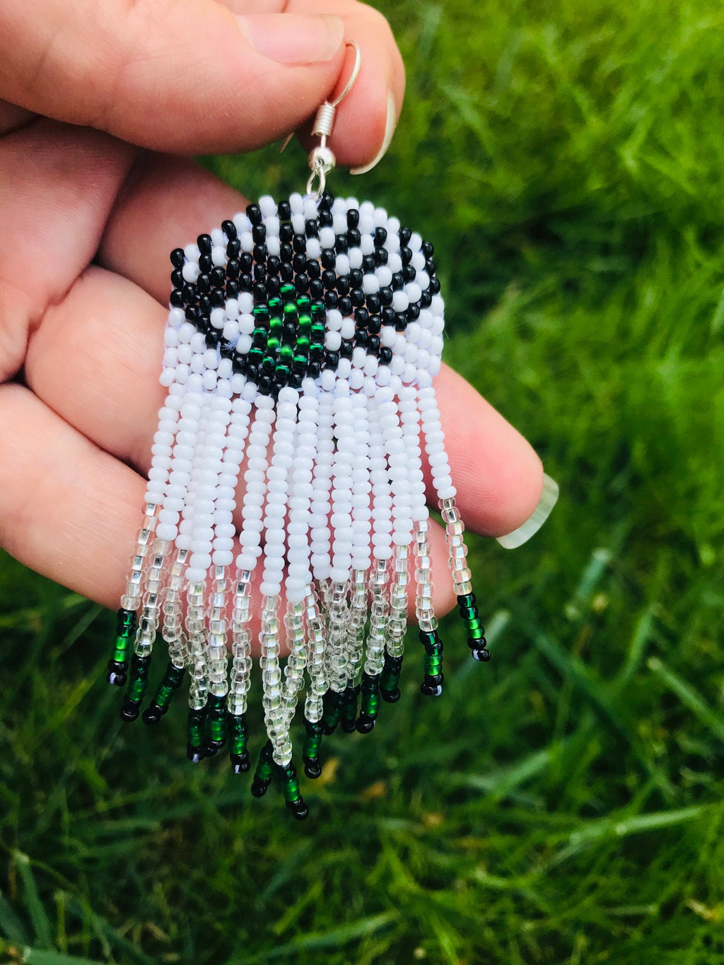 Evil eye earrings, long beaded earrings, Custom eyes color Earrings, white seed bead Earrings fringe, best friend personalized holiday gift
