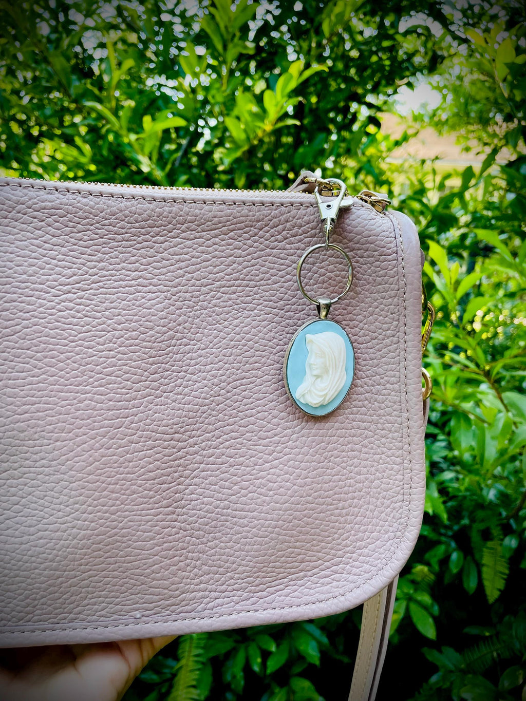 Virgin Mary Cameo Keychain: Antique Catholic Bag Charm