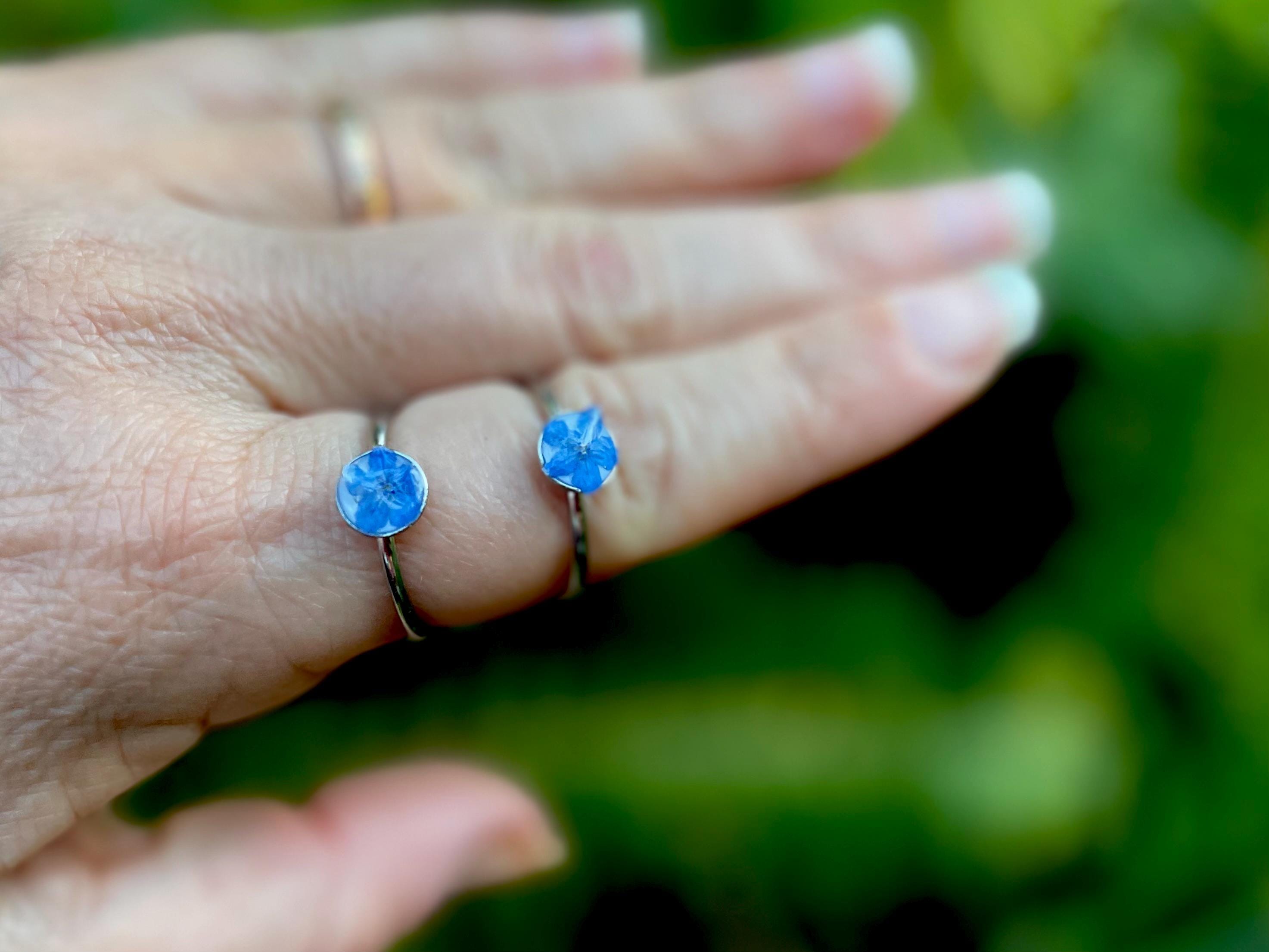 Forget Me Not Ring: Pressed Flower Resin Ring, Botanical Jewelry September Birth Month