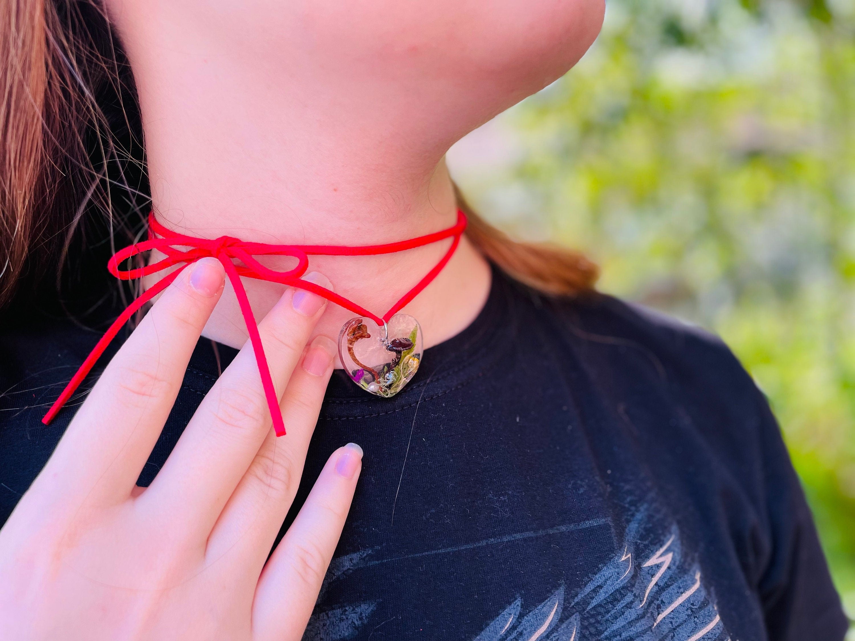 heart choker Custom Birthstone Real Mushroom terrarium Pendant necklace Cottagecore Personalized jewelry unique handmade gift for women
