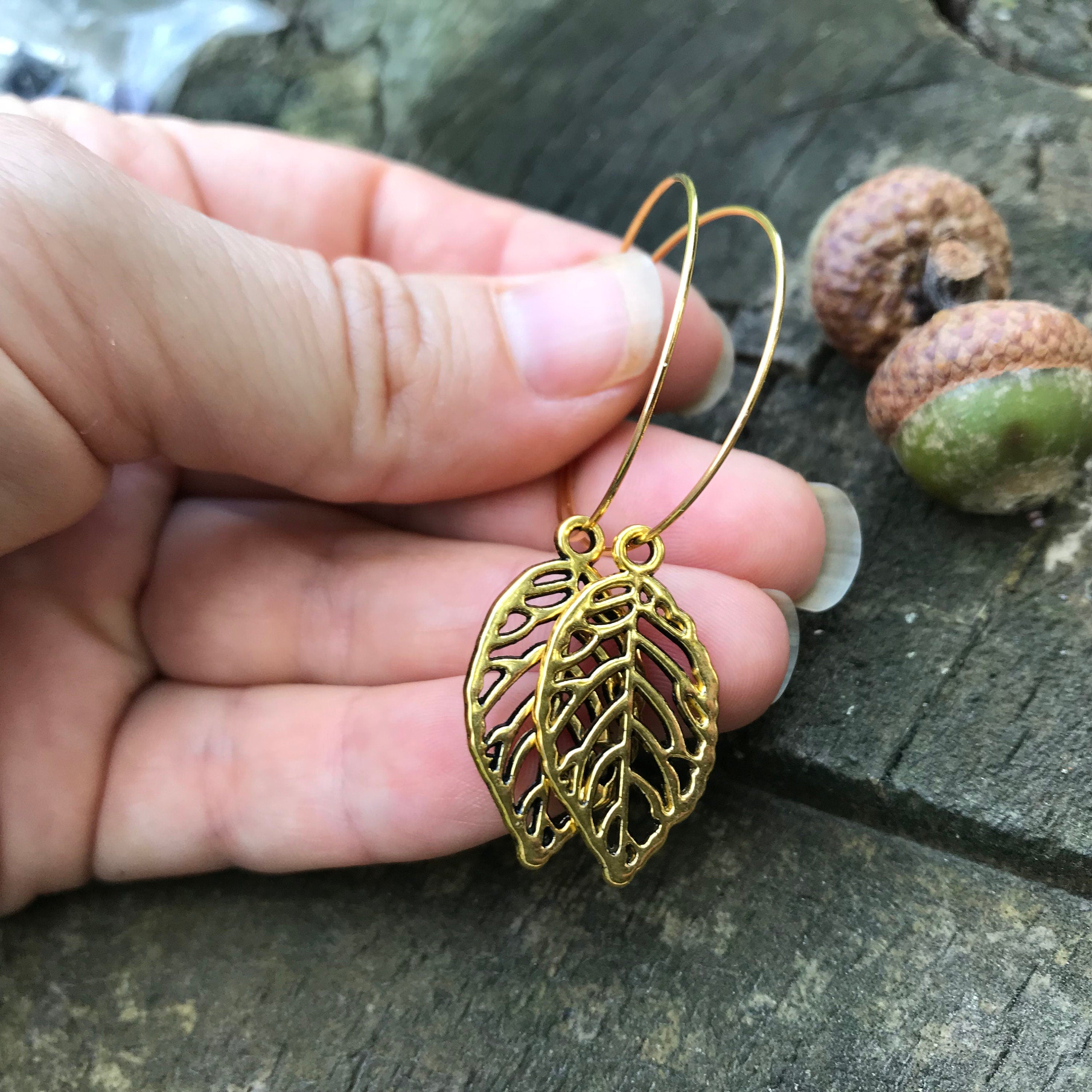 fall earrings gold leaf earrings hoops, woodland jewelry for bridesmaid, autumn accessory for girlfriend, fall present women rustic wedding