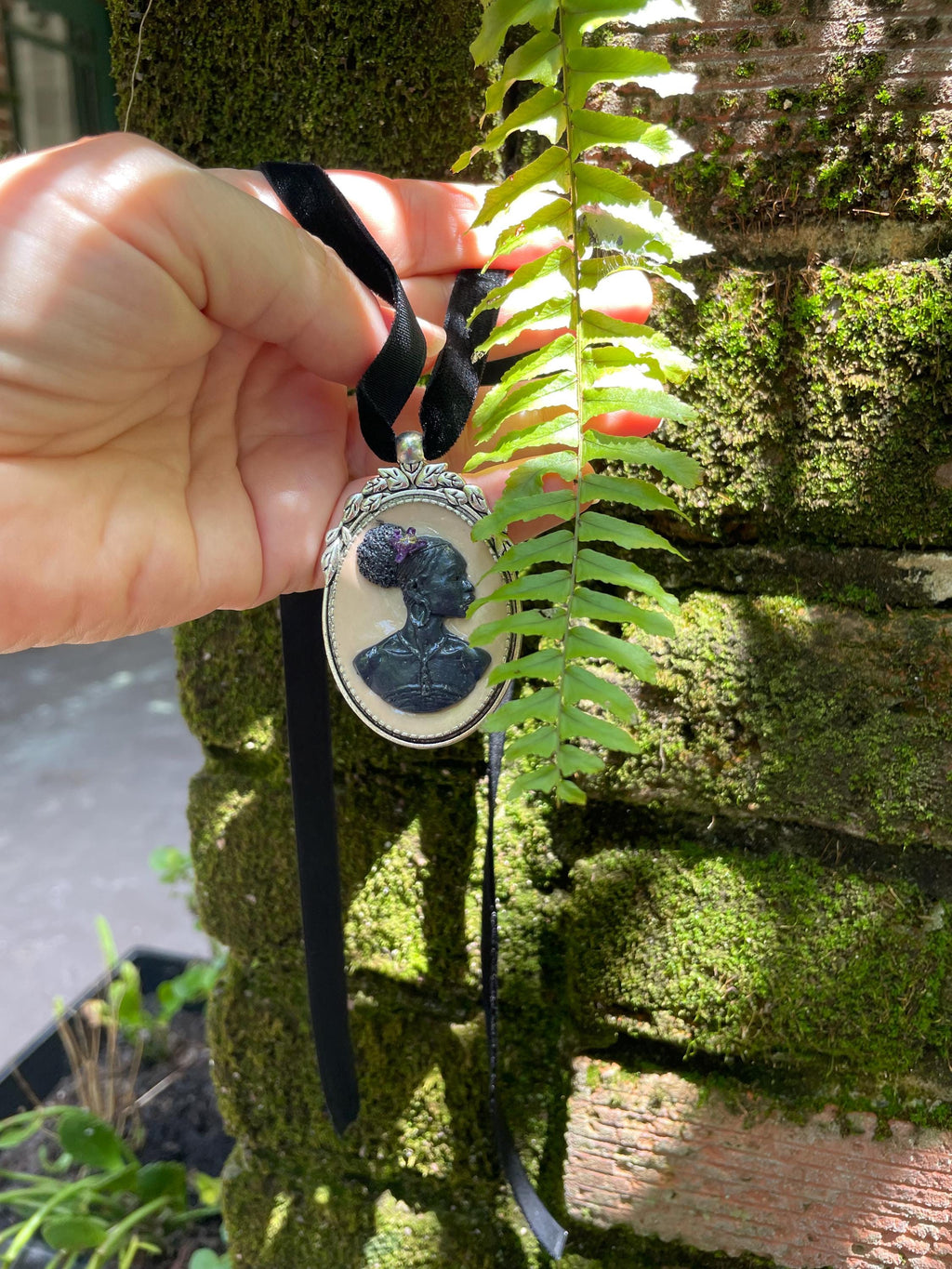 Handmade Cameo Necklace: African American Woman, Velvet Choker, Birthstone Option