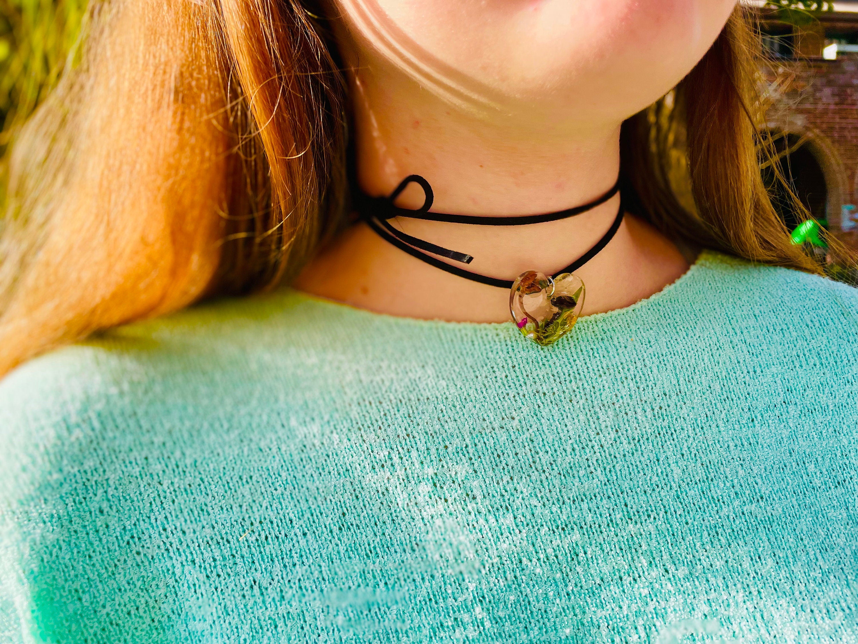 Real mushroom necklace heart shaped, Moss resin terrarium necklace valentines gift for him her Cottagecore Magic forest jewelry Nature lover