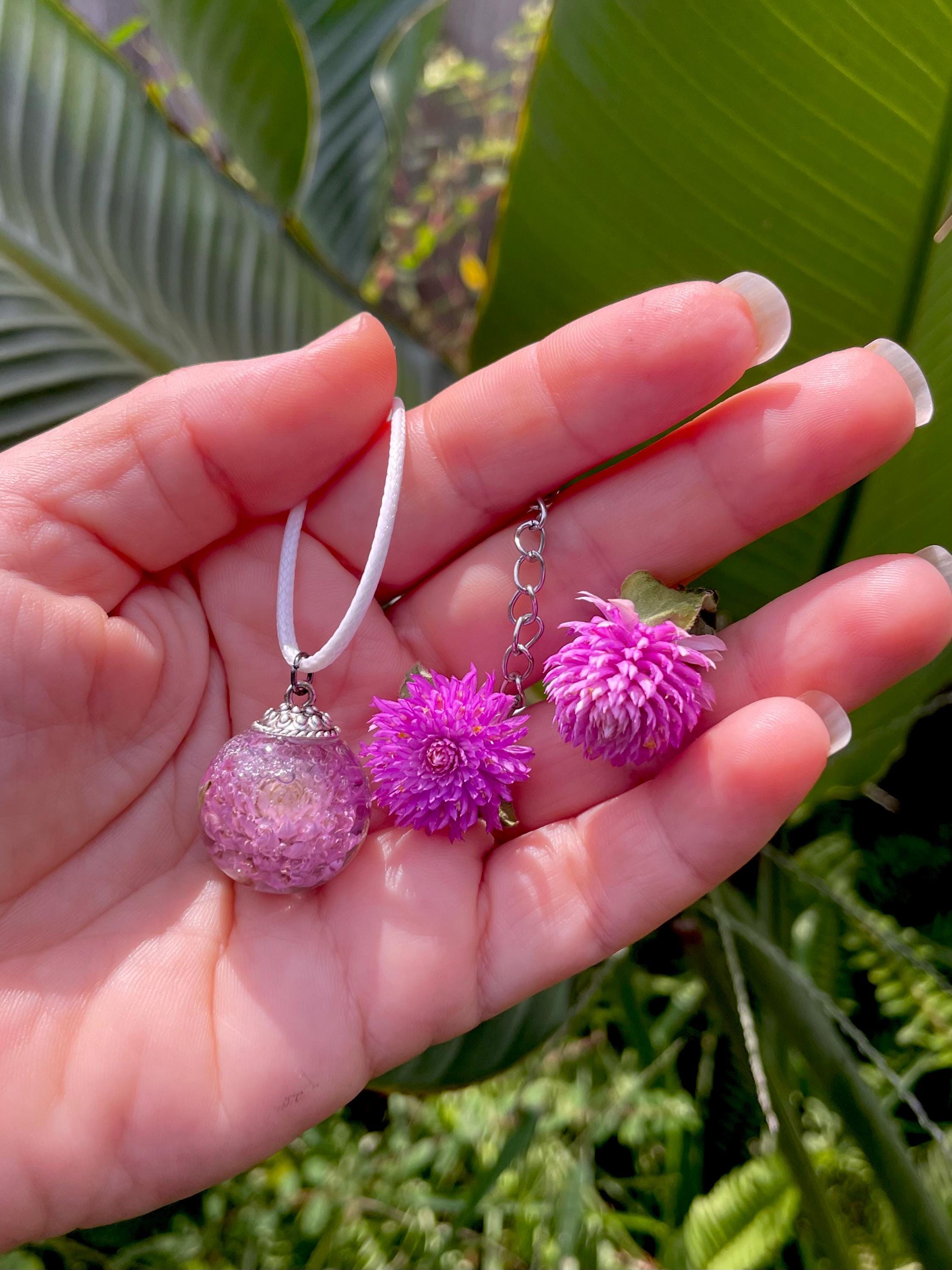 Sweet 16 Pink Flower Resin Pendant Necklace: Silver Chain or Leather Cord