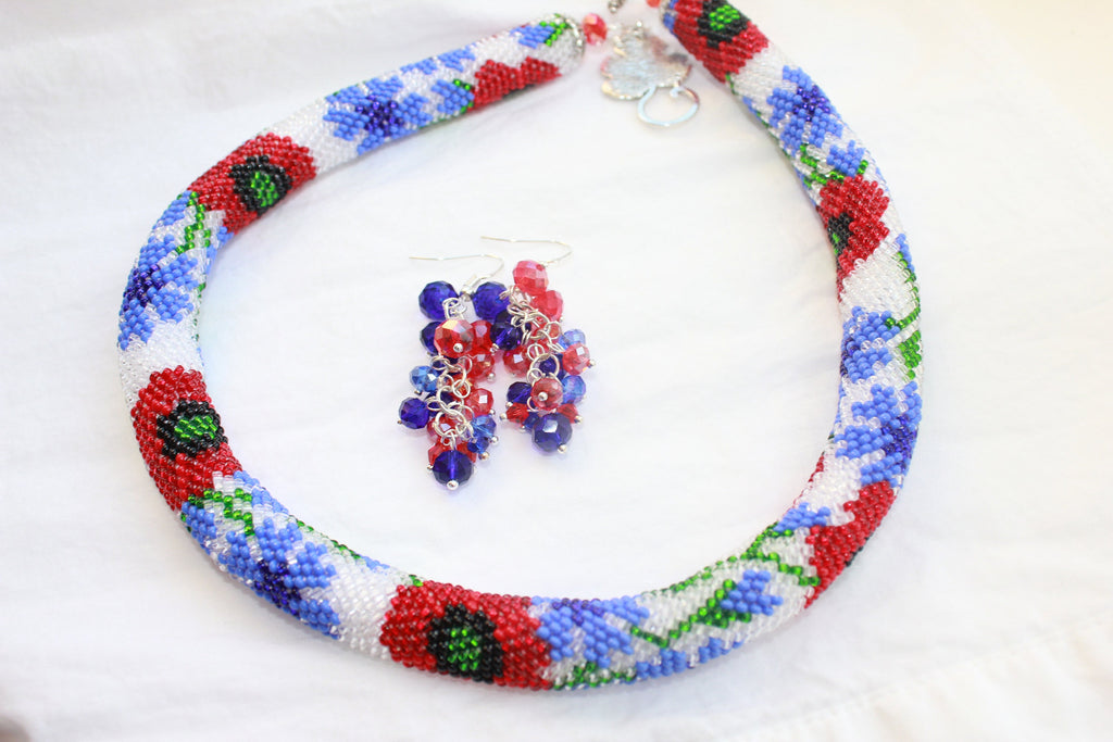 Valentine gift Red poppy cornflower floral necklace, handmade flower necklace, boho wedding necklace, Layering necklace, romantic gifts mom