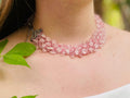 Rose Quartz October Birthstone Necklace Collar & Bridal Earrings Set: Personalized Crystal Wedding Jewelry