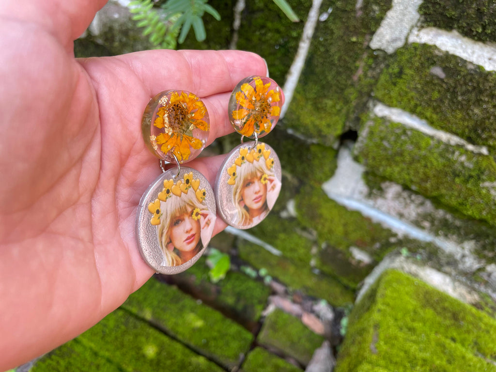 Taylor Swift Earrings: Real Sunflower August Birth Flower Jewelry