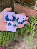 Galactic Blue Gold Moon and Star Clay Earrings Mismatched: Unique Handmade Astrology Jewelry