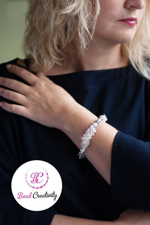 Raw Crystal Cluster Rose Quartz Bracelet Silver: Personalized Custom Birthstone Bridesmaid Jewelry Statement