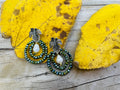 Leaf earrings stud,  Unique handmade earrings, green Swarovski crystal statement earrings, hoop earrings dangle, baroque pearl earrings mom