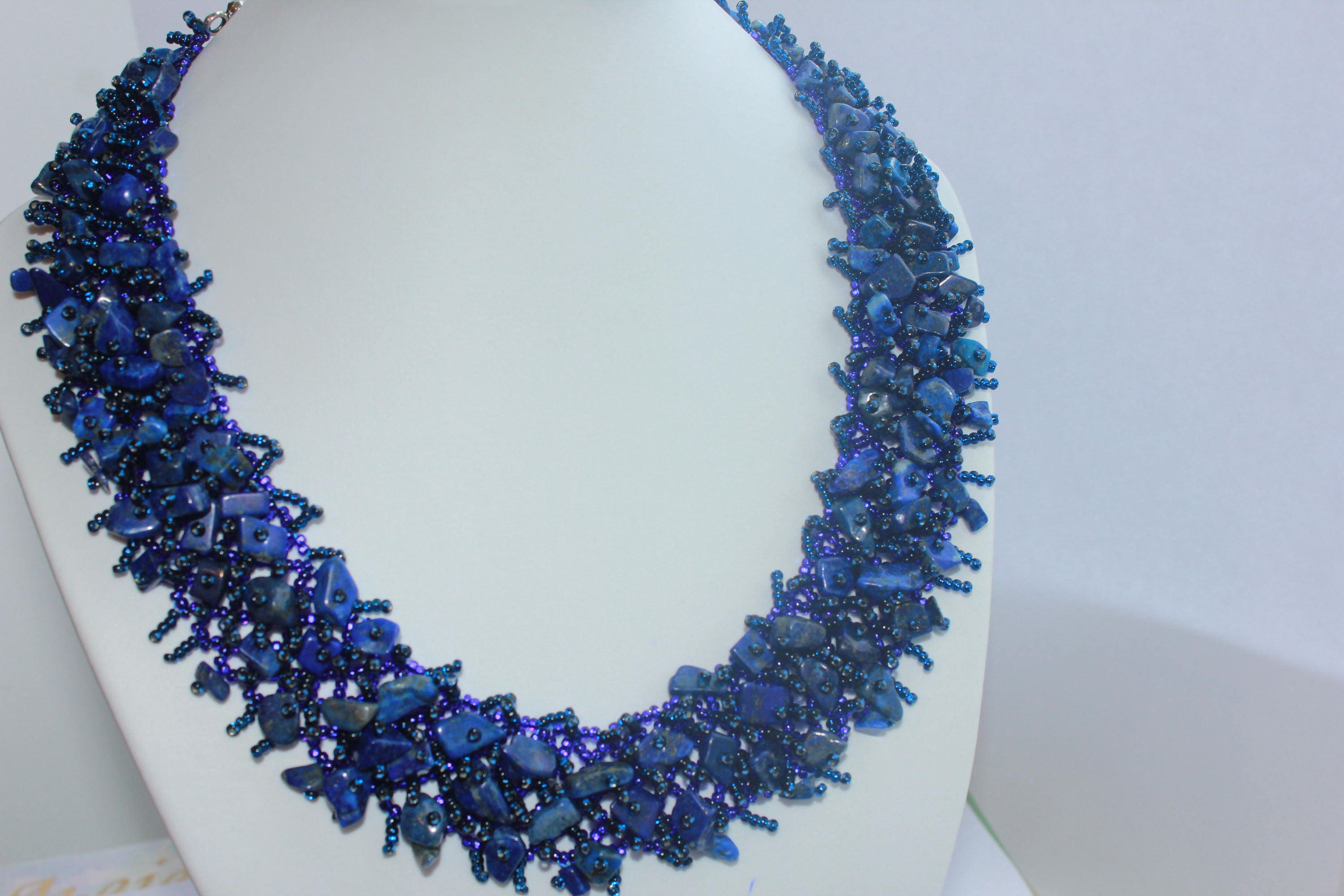 Lapis Lazuli Necklace Collar Choker: Personalized Pressed Flower Initial Charm, September Birthstone