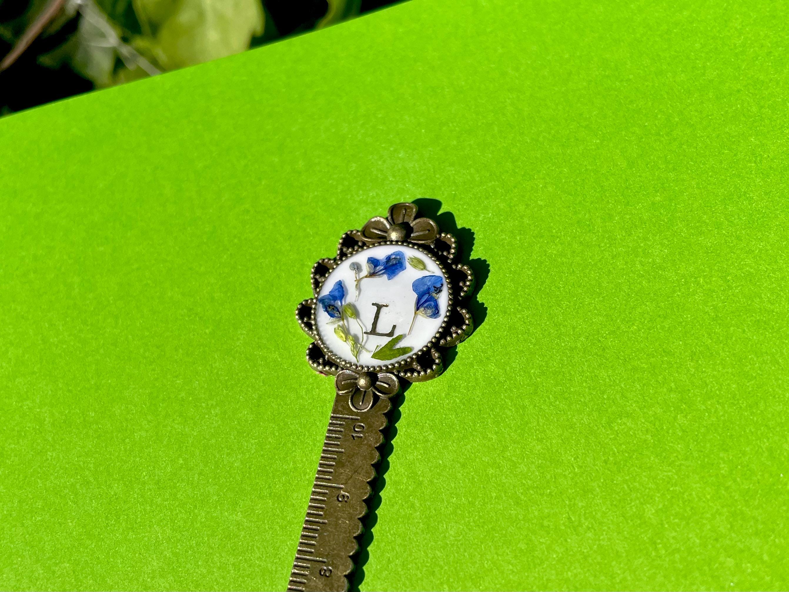Personalized Metal Bookmark with Initial: Custom Pressed Flower / Cat / Mushroom Design Bookish gift