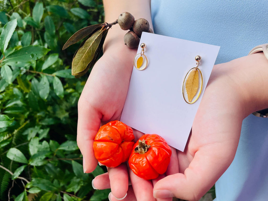 Real Leaf Resin Earrings: Dainty Gold Nature Jewelry