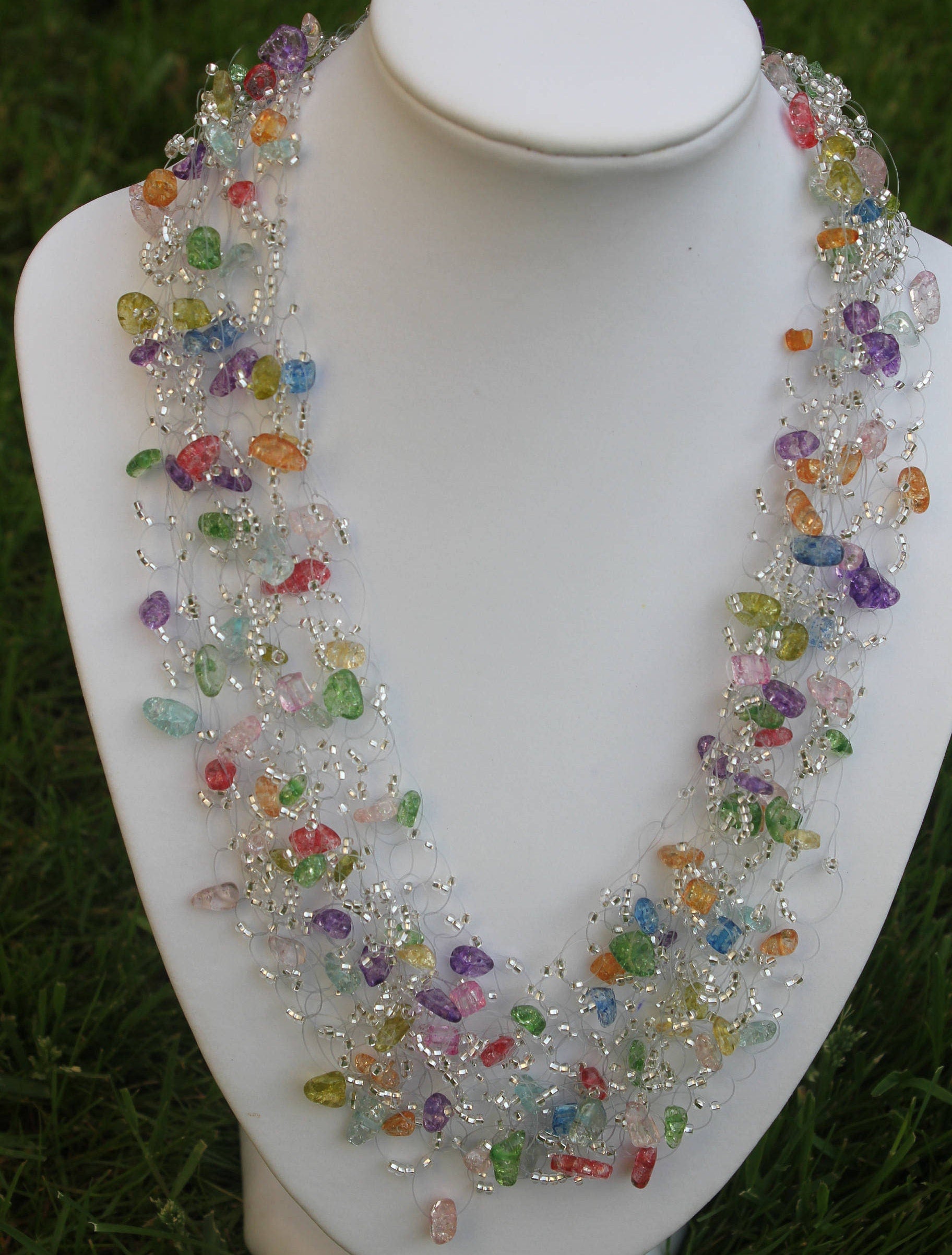 Rainbow assorted crystals necklace for women, bridal bohemian necklace silver, Gemstone Personalized necklace prom jewelry, Christmas gifts