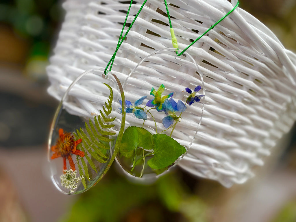 Resin Easter Egg Ornament: Real Violet and Fern Botanical Decor