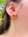 Real Sunflower Drop Stud Earrings Resin August Birth Flower Gift Idea for Flower Girl Bridesmaid Minimalist Sunflower Wedding jewelry set