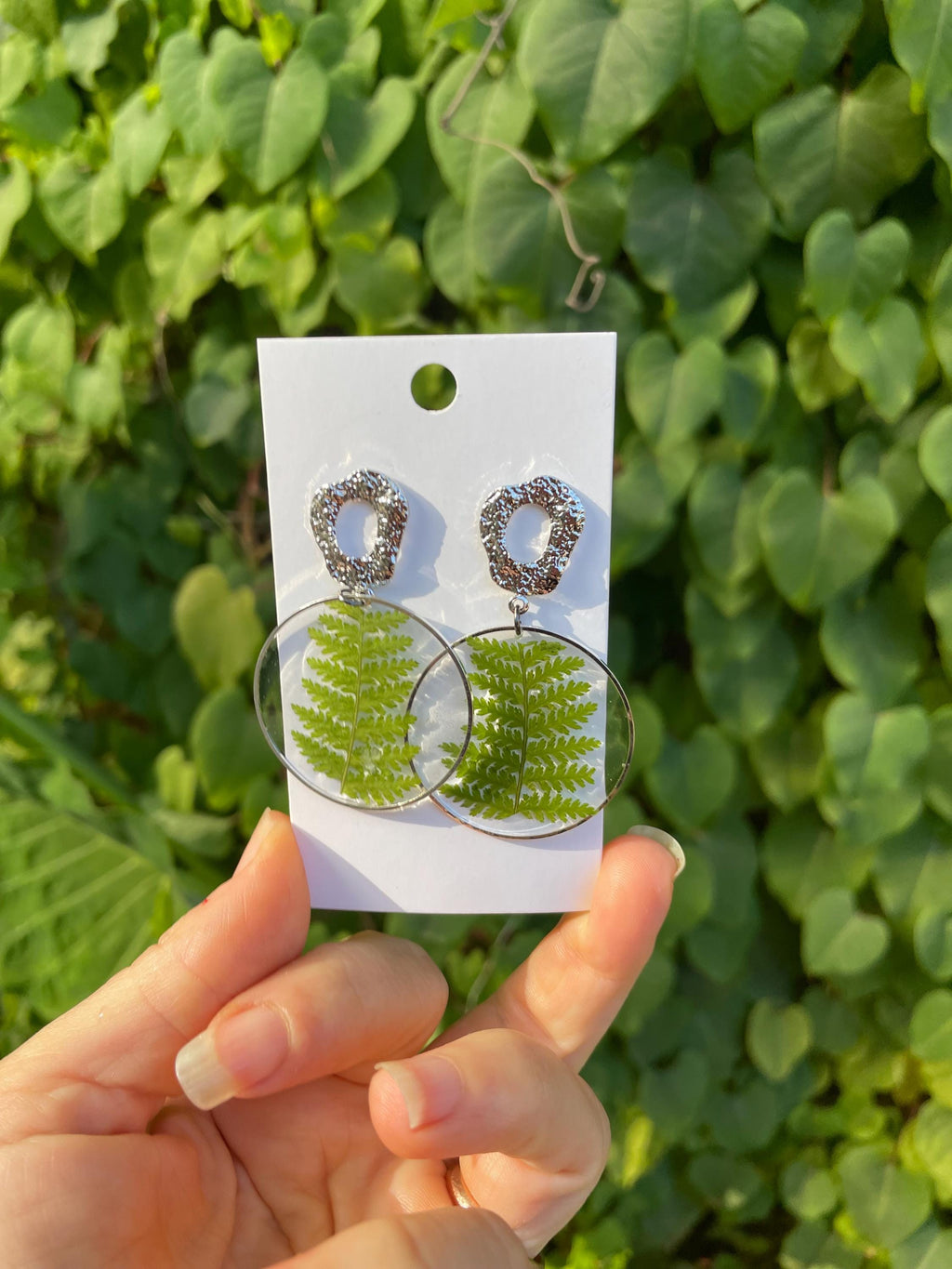 Gold or Silver Green Fern Hoop Christmas Earrings: Clip-On/Post Options | Tree-Inspired Design