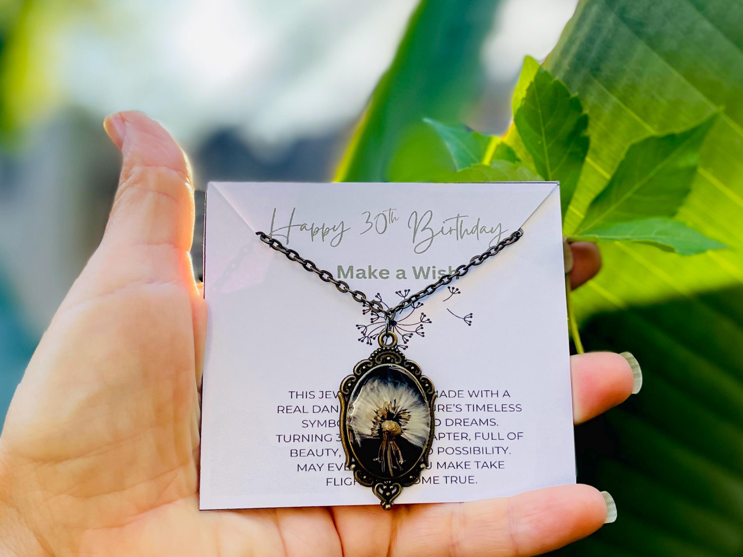 Real Dandelion Pendant Necklace Vintage Cameo Style: 30th Birthday Gift