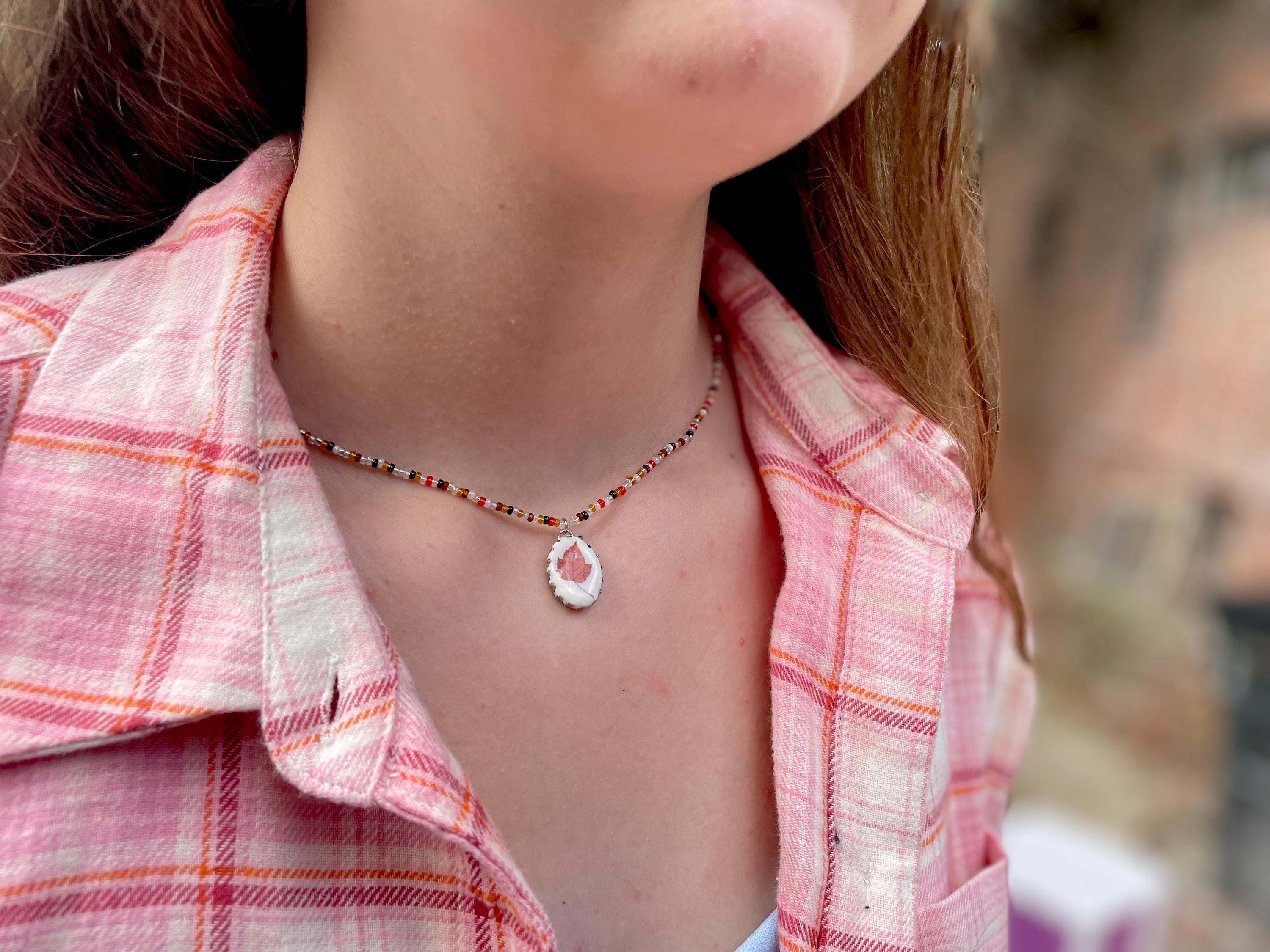 Dainty Seed Bead Choker: Handmade Cold Porcelain Fruit Charm Necklace