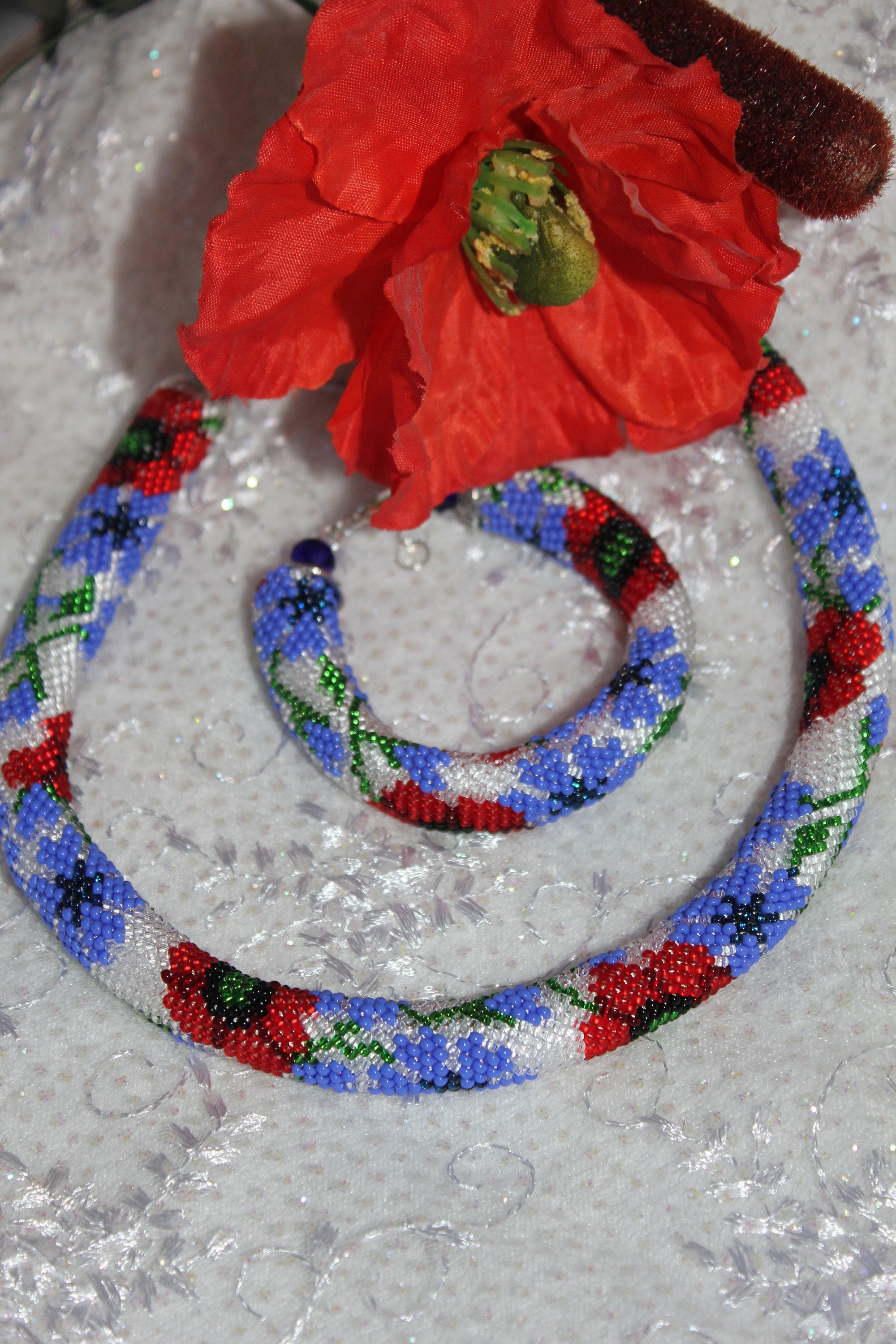 Valentine gift Red poppy cornflower floral necklace, handmade flower necklace, boho wedding necklace, Layering necklace, romantic gifts mom