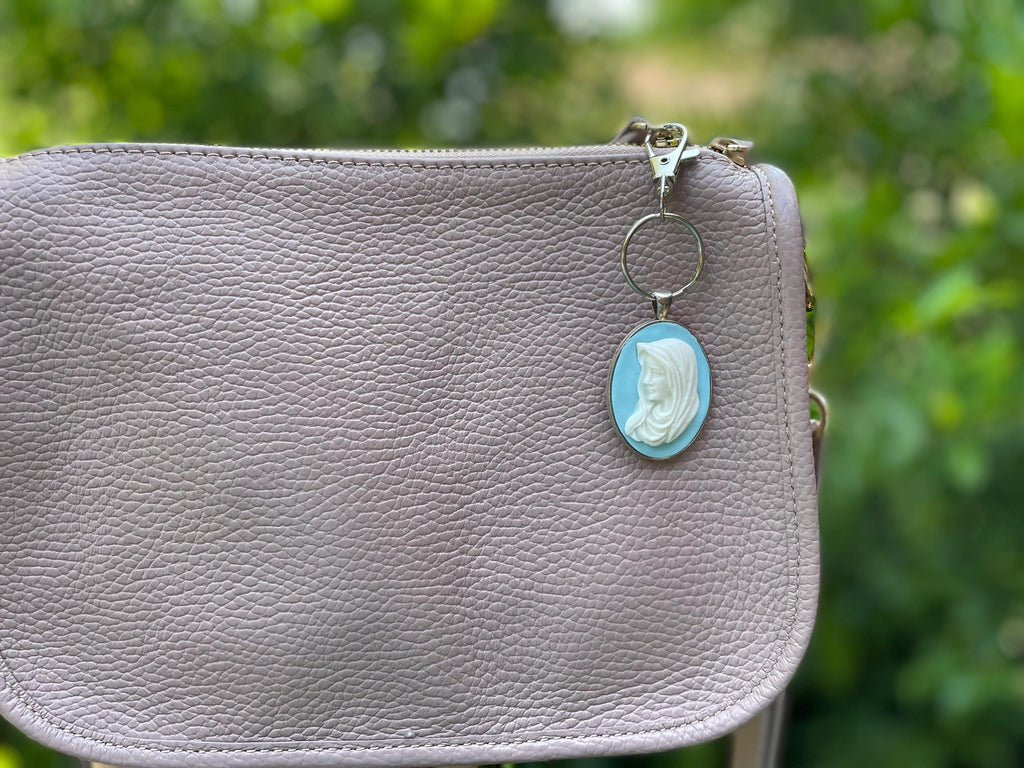 Virgin Mary Cameo Keychain: Antique Catholic Bag Charm