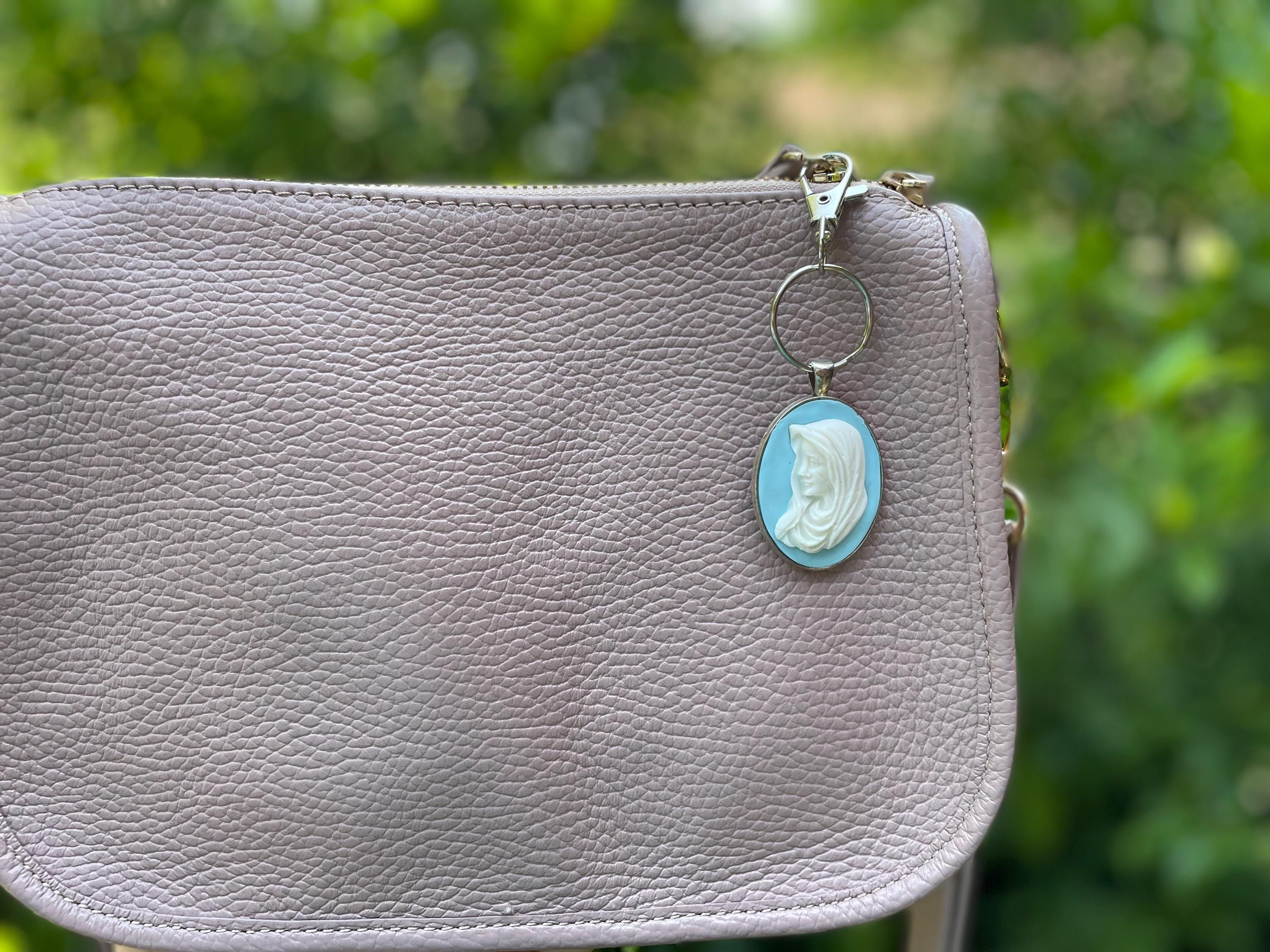 Virgin Mary Cameo Keychain: Antique Catholic Bag Charm