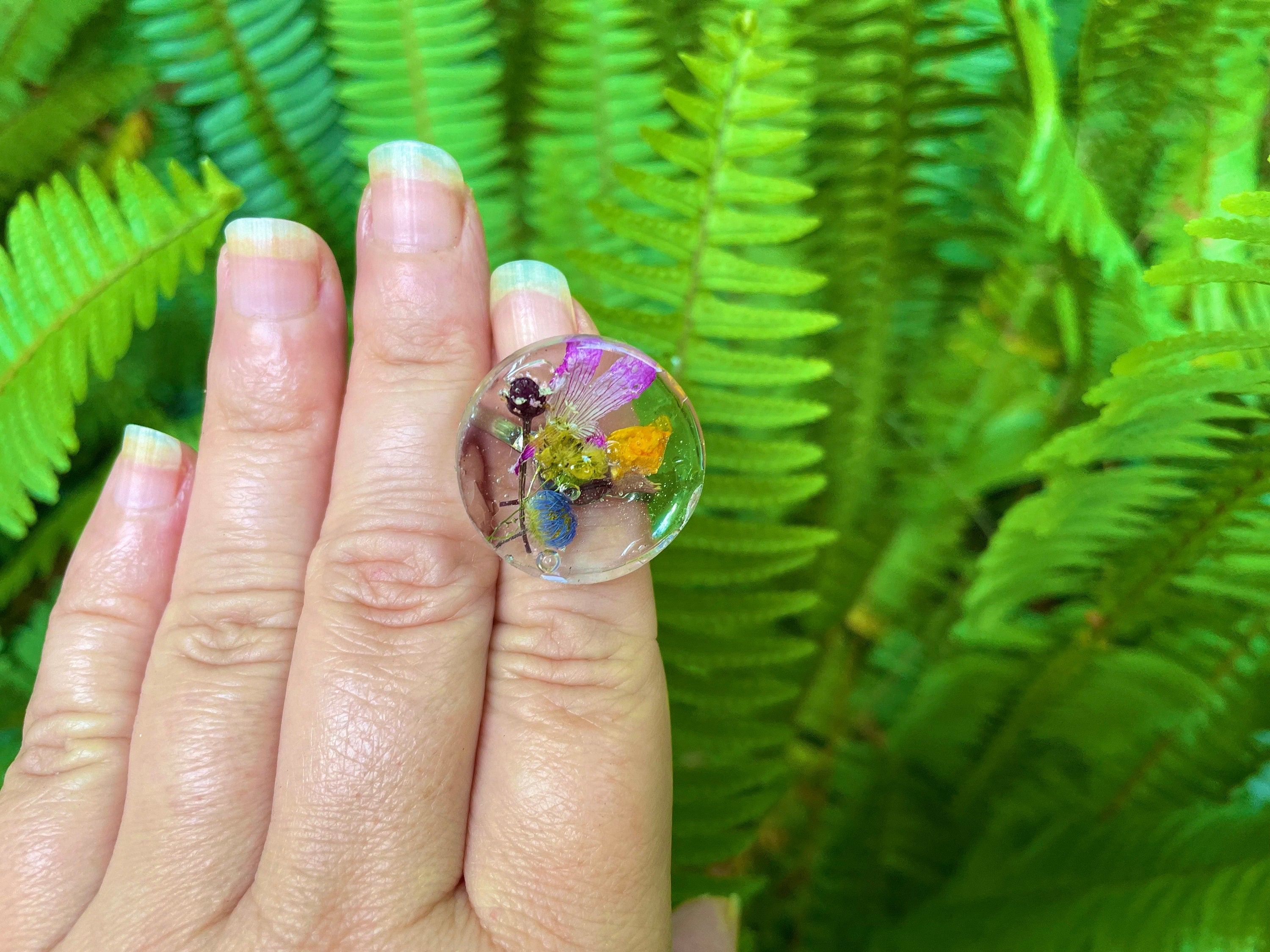 Custom Birth Flower Ring: Resin Wildflower Bouquet, Stainless Steel