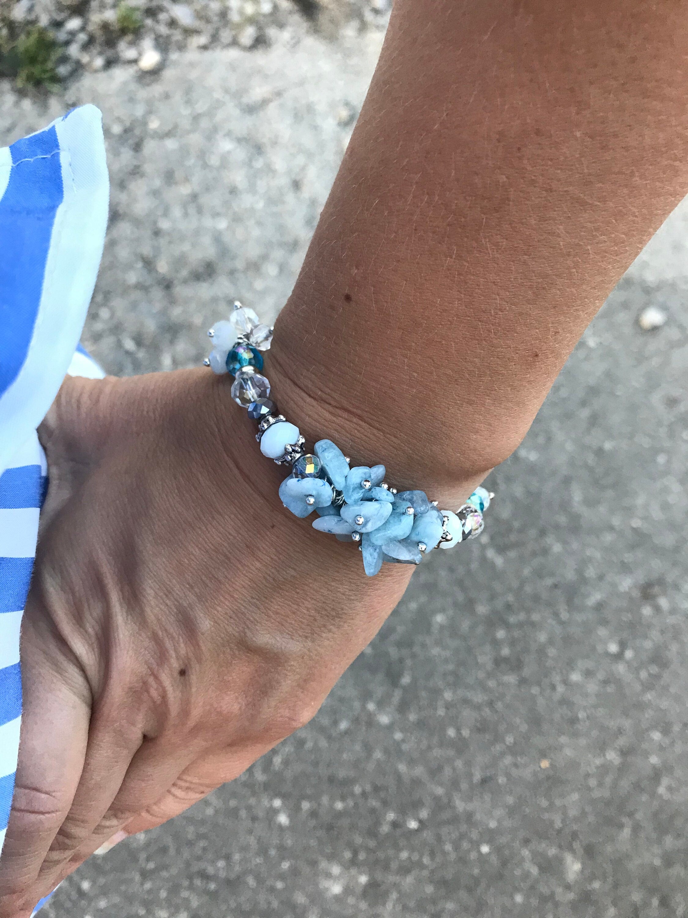 Aquamarine bracelet for bridesmaid, custom raw crystal bracelet best friend gift, Gemstone jewelry, personalized gifts for mom from daughter