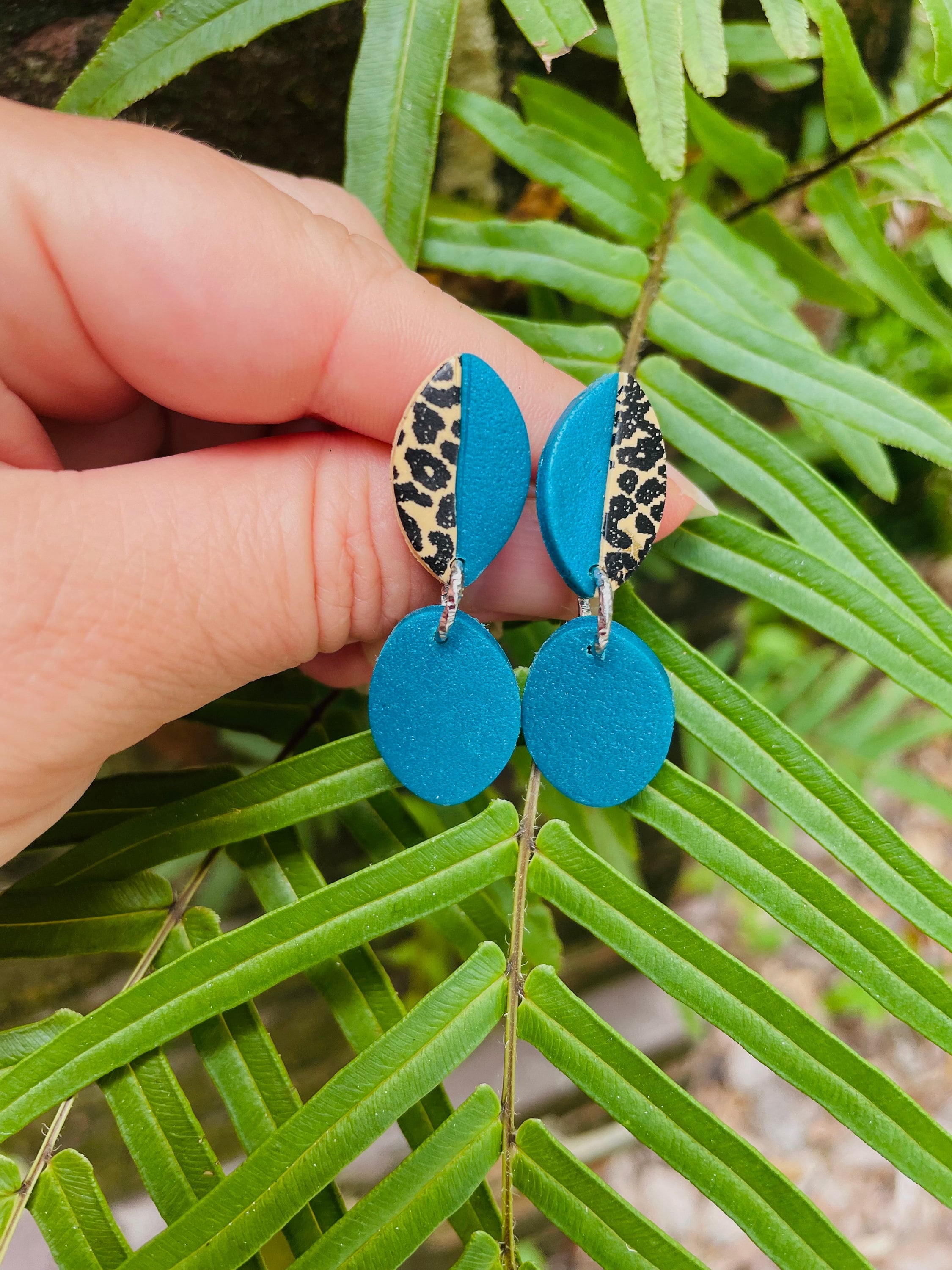 Patina blue and Leopard Drop Earrings stud Jacksonville Jaguars cheer mom Polymer Clay Earrings Thoughtful Gift Idea for Friends Girlfriend
