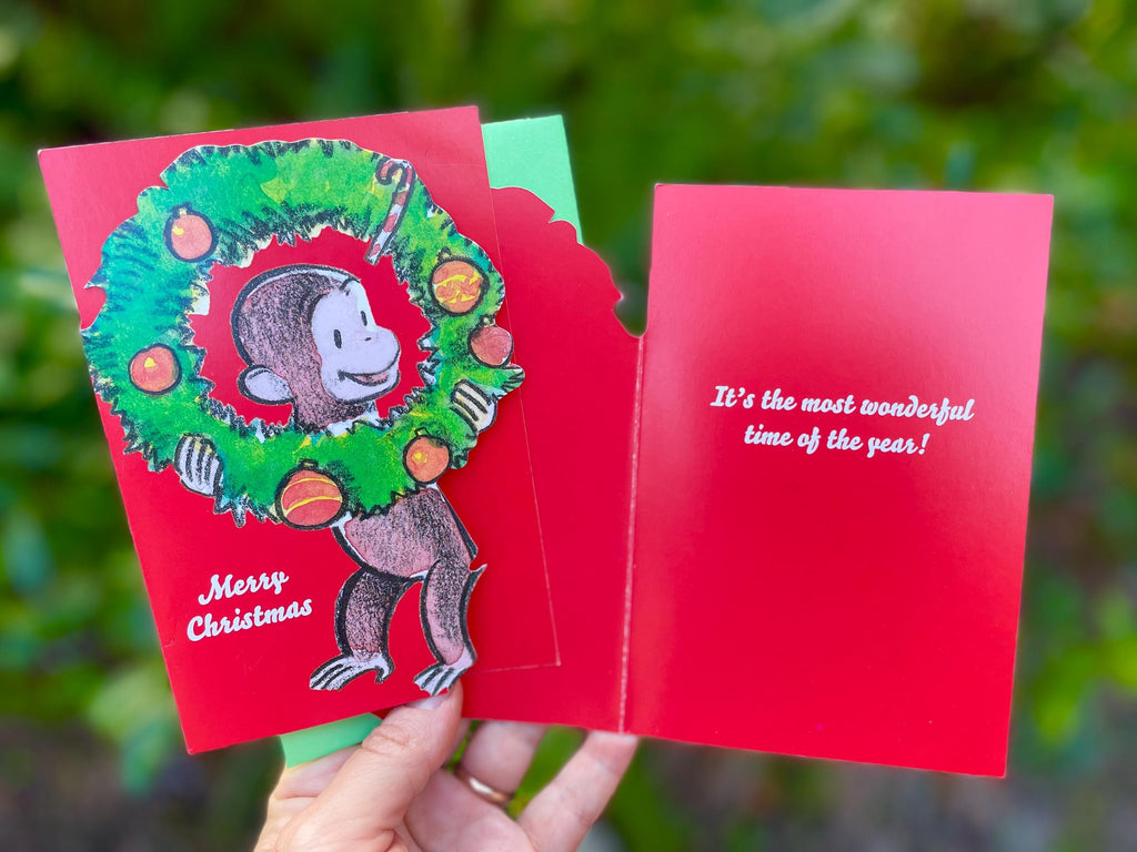 Curious George Christmas Card Boxed Funny Holiday Greeting Card with Monkey and Christmas Wreath It’s the Most Wonderful Time of the Year