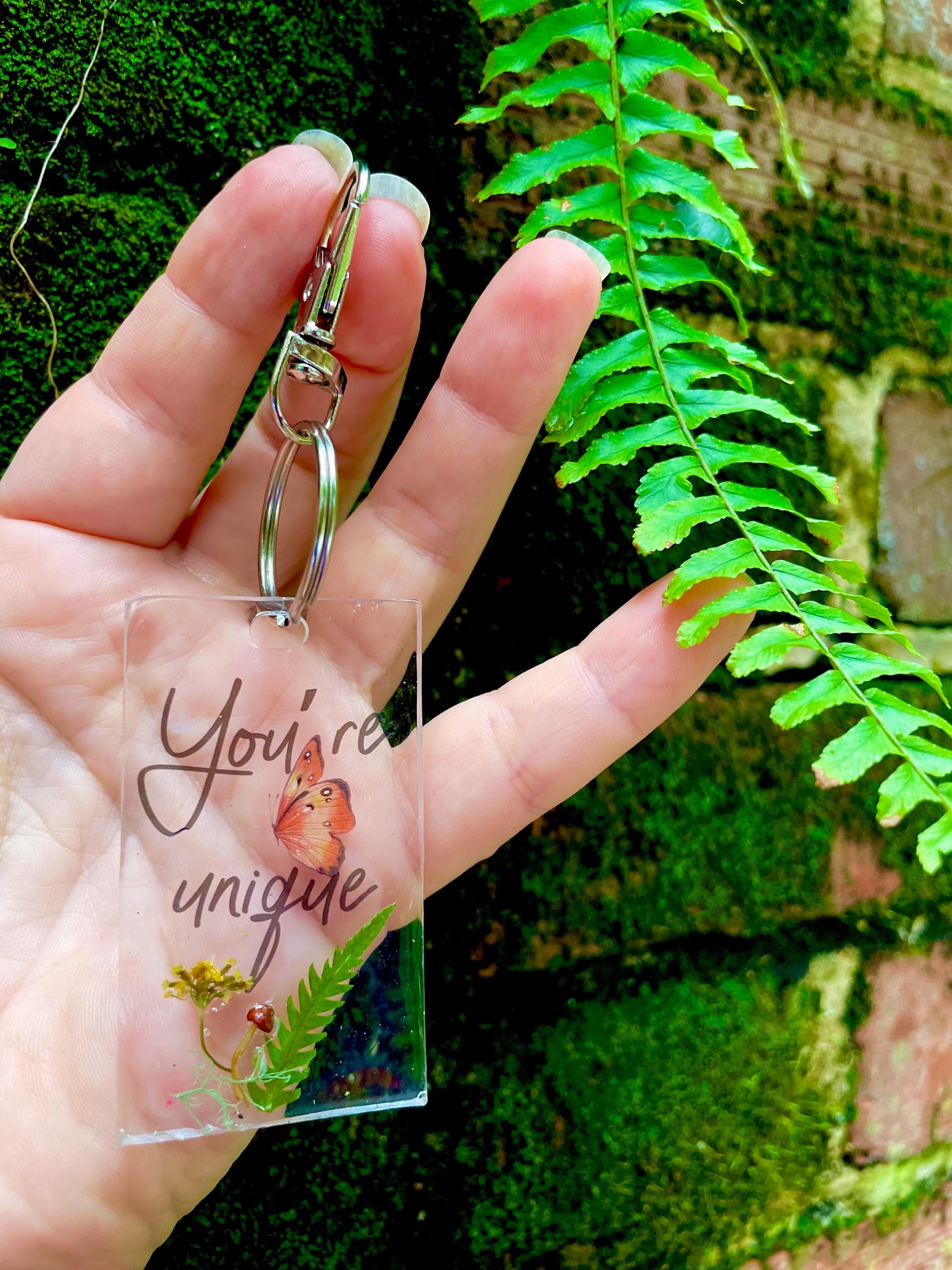 Resin Keychain: Real Mushroom, Fern & Wildflower Purse Charm