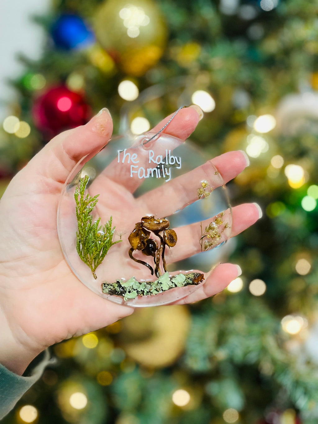 Personalized Real Mushroom Family Sun Catcher Christmas ornaments Woodland Mushroom Ornament Unique Holiday gift Baby shower Forest ornament