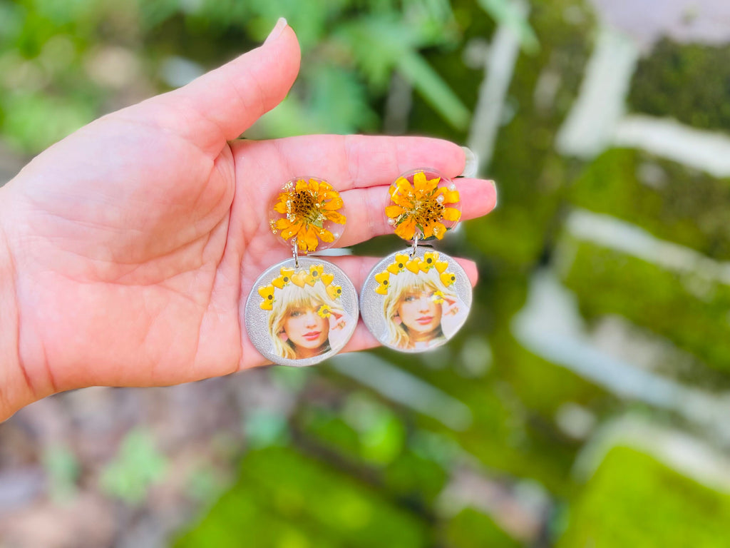 Taylor Swift Earrings: Real Sunflower August Birth Flower Jewelry