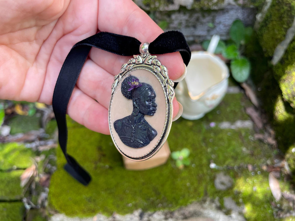 Handmade Cameo Necklace: African American Woman, Velvet Choker, Birthstone Option
