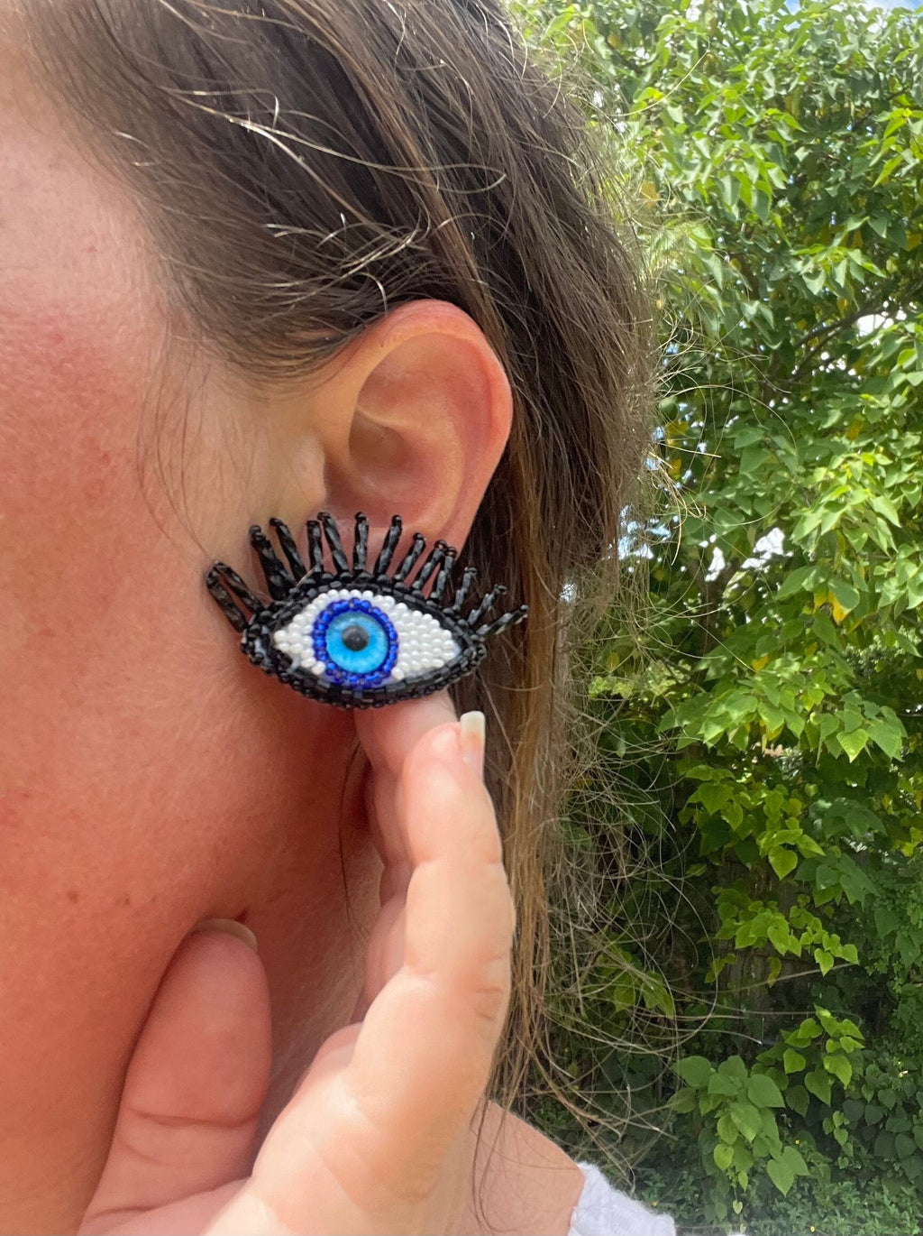 Halloween costume accessories, Evil eye earrings, Halloween earrings, halloween jewelry handmade, Blue green large evil eye earrings clip-on