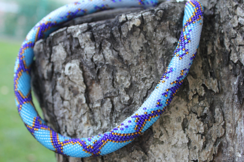 Sky blue Snake necklace seed beaded handmade statement necklace unique holiday gift for her grandma Snake jewelry turquoise choker necklace