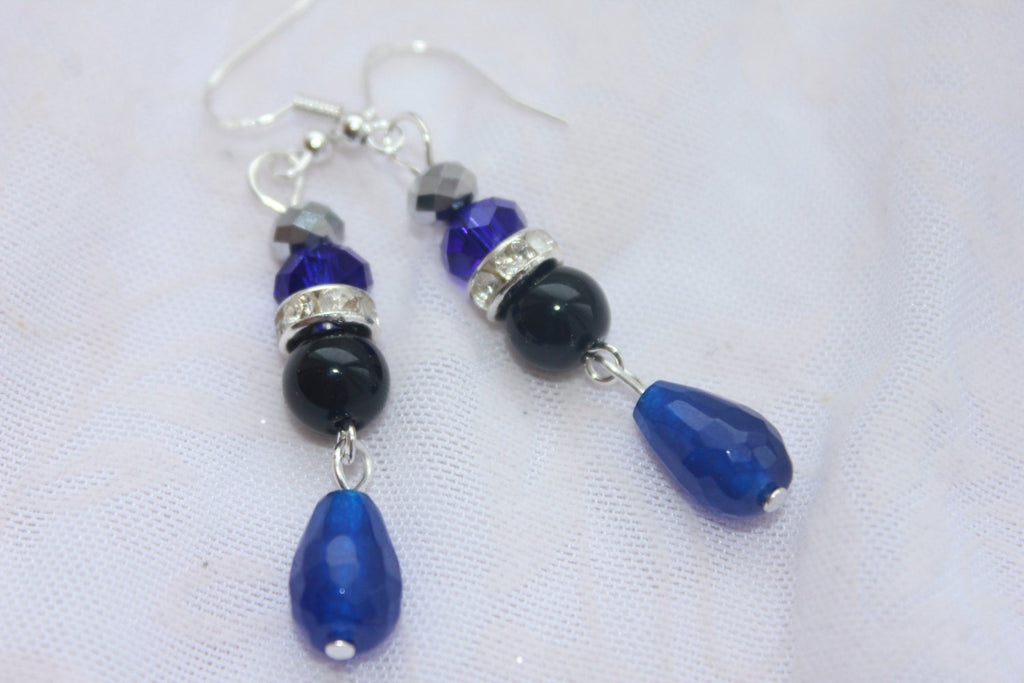 Navy blue earrings drop, crystal jewelry, blue agate earrings blue gemstone natural gemstone agate earrings cascade earrings with royal blue