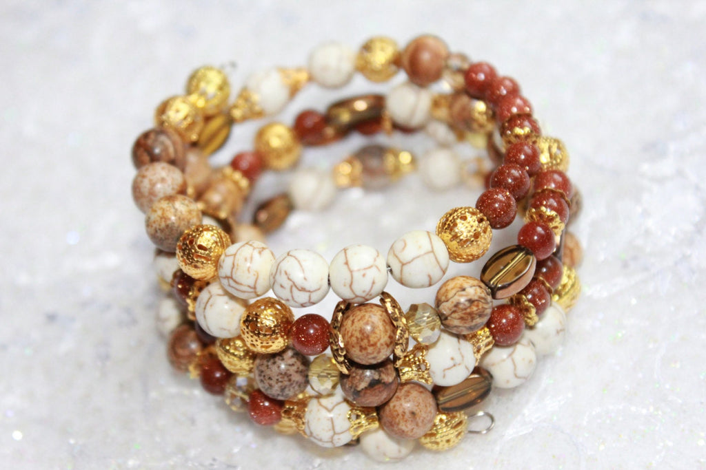 Earthy Beaded  Bracelet~Beaded Wrap Bracelet, Casual Multistrand Boho Jewelry, Gift under 30, Adjustable gemstone bracelet, Mothers day gift