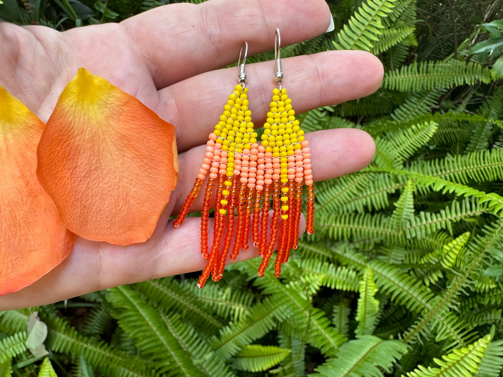 Handmade Ombre Seed Bead Fringe Earrings: Boho Dangle Jewelry