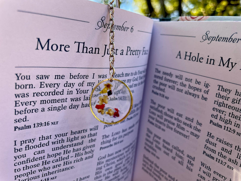Pressed Birth Flower Initial Bookmark: Personalized Handmade Resin Bookmark Metal