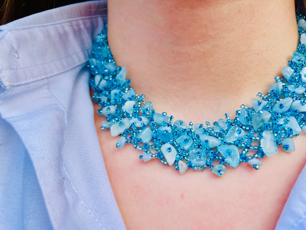 Aquamarine necklace Aquamarine choker collar March birthstone jewelry wedding dress necklace for mother of the bride bridal necklace collar