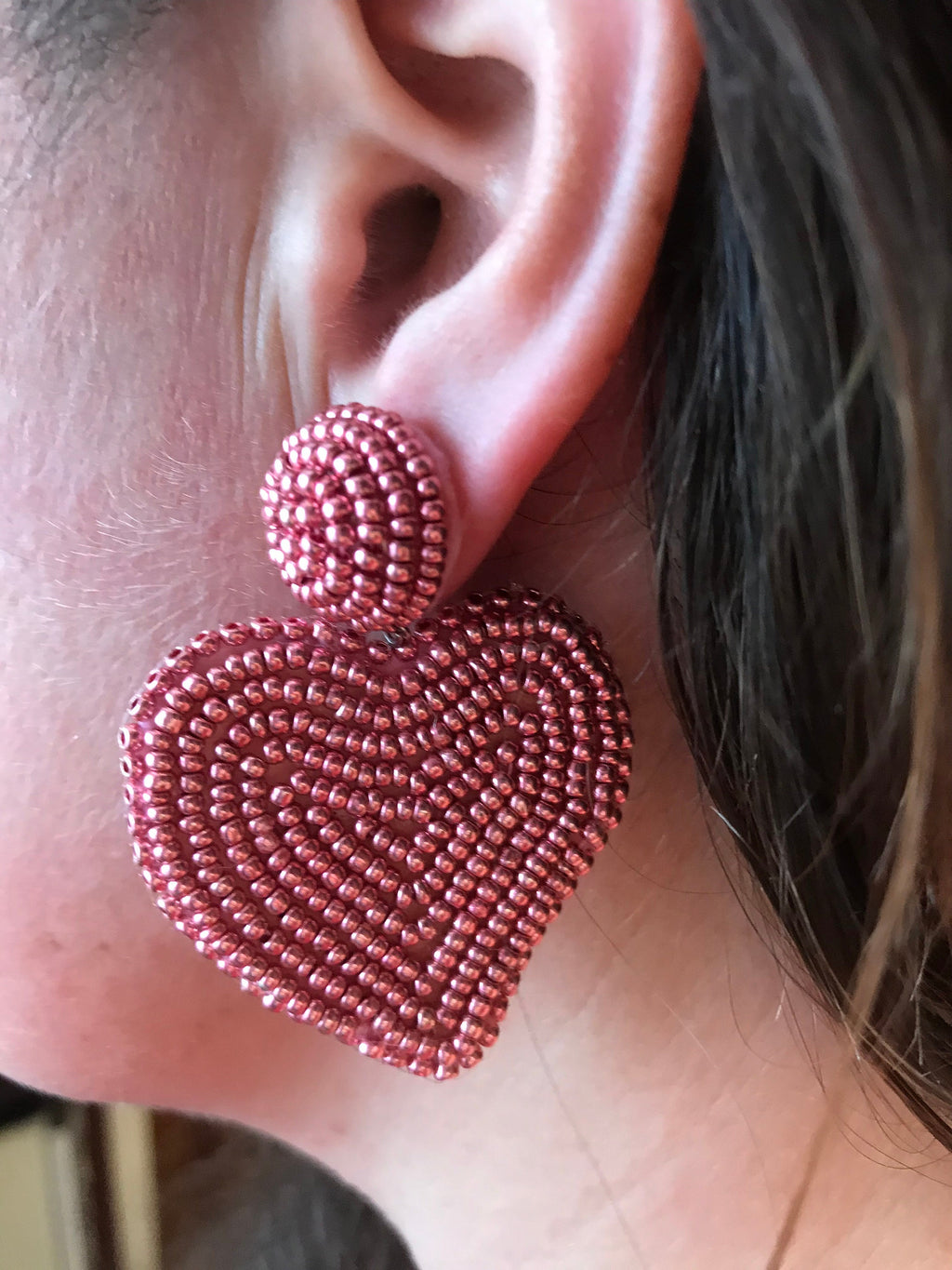 Earrings. Blue Heart earrings, dangle earrings, heart clip on earrings, Statement jewelry handmade, Valentine gift for her, heart embroidery